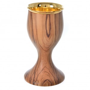Chalice in Assisi seasoned olive wood, thin cup, 18.5cm diameter