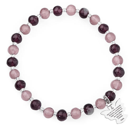 Amen bracelet in purple Murano beads 6mm, sterling silver