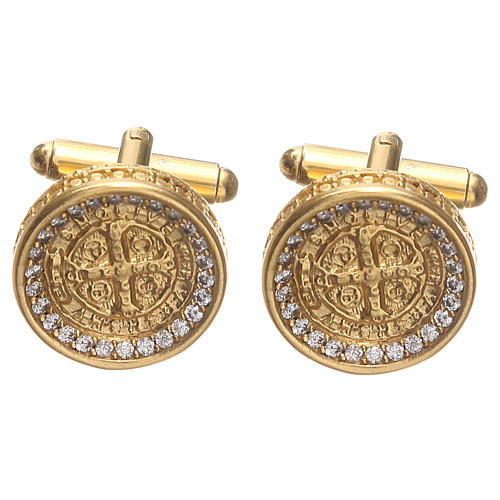Cufflinks with St Benedict cross in gold plated brass