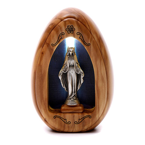 Our Lady of Miracles olive wood candle with led