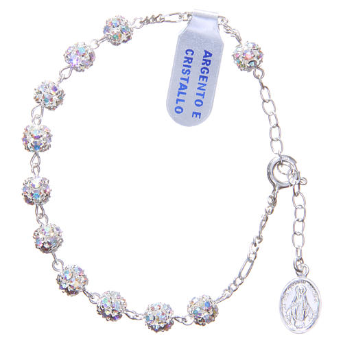 Rosary bracelet in 925 silver with white crystals