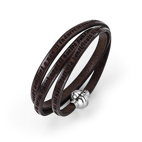 amen bracelet in brown leather our father
