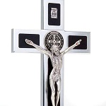 Saint Benedict cross with wood inlays and base