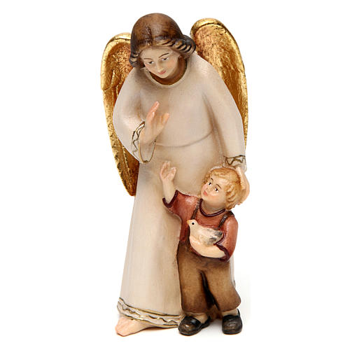 guardian angel with little boy modern style in val gardena wood