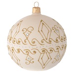 Bauble in beige blown glass with gold decorations 100mm