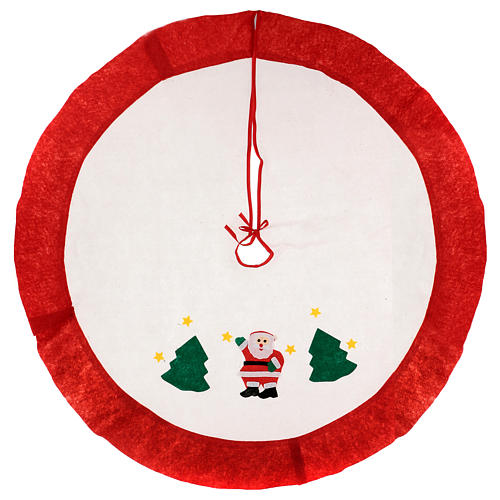 Christmas tree base cover. White with red edge. 105 cm