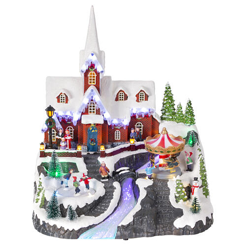 christmas village set with waterfall