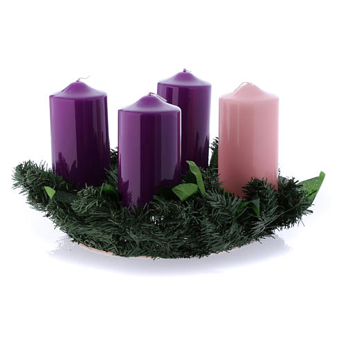 Liturgical Advent kit wreath and shiny candles 8x15 cm