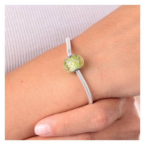 Speckled light green charm, Murano glass and 925 silver
