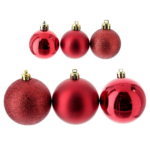 Box of 38 Christmas tree red balls of 40-60 mm and topper 