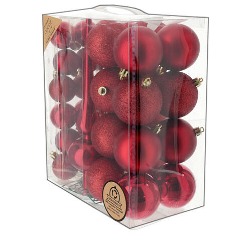 Box of 38 Christmas tree red balls of 40-60 mm and topper 