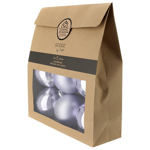 Set of 6 Christmas tree balls of 80 mm, lilac recycled plastic 
