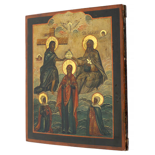 Ancient Russian icon of the Incoronation of the Virgin, 19th century, 16x14 in 