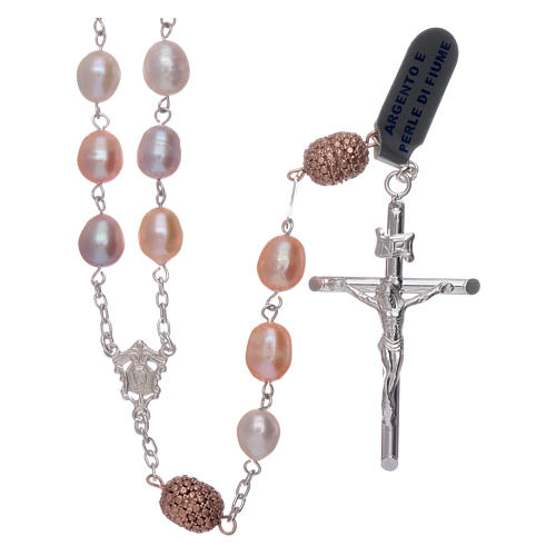 Sterling silver rosary made with oval freshwater pearl beads, 7mm